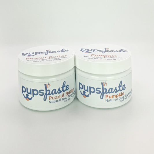 Peanut butter and pumpkin dog toothpaste duo pack