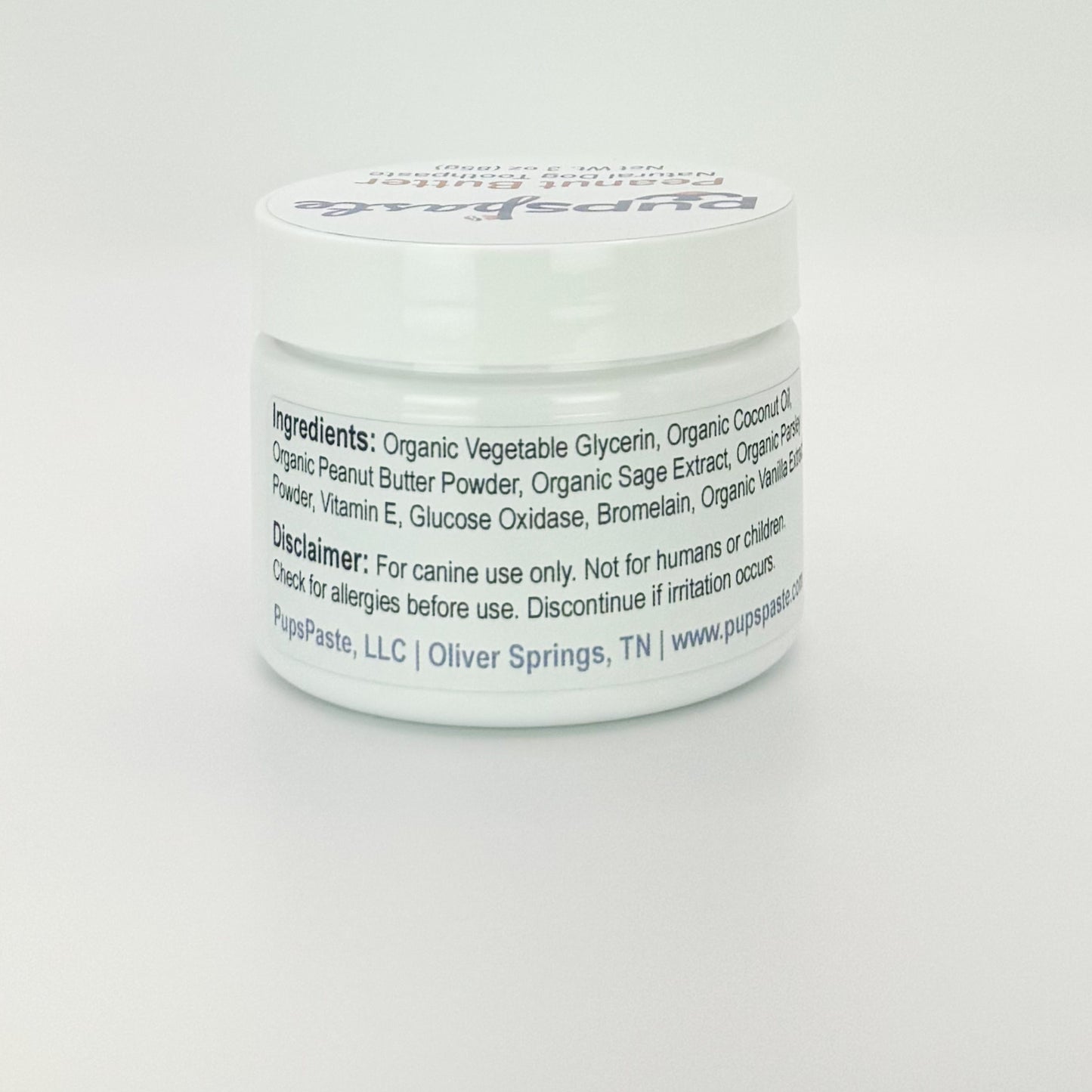 Peanut butter dog toothpaste ingredient label