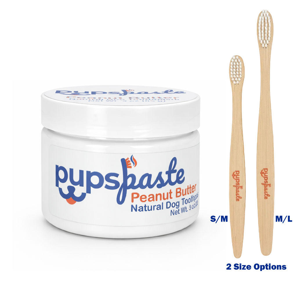 Peanut butter dog toothpaste starter bundle with 2 toothbrushes