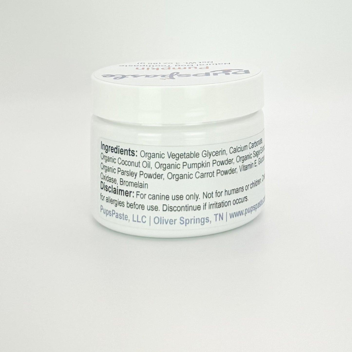 Pumpkin dog toothpaste ingredient label