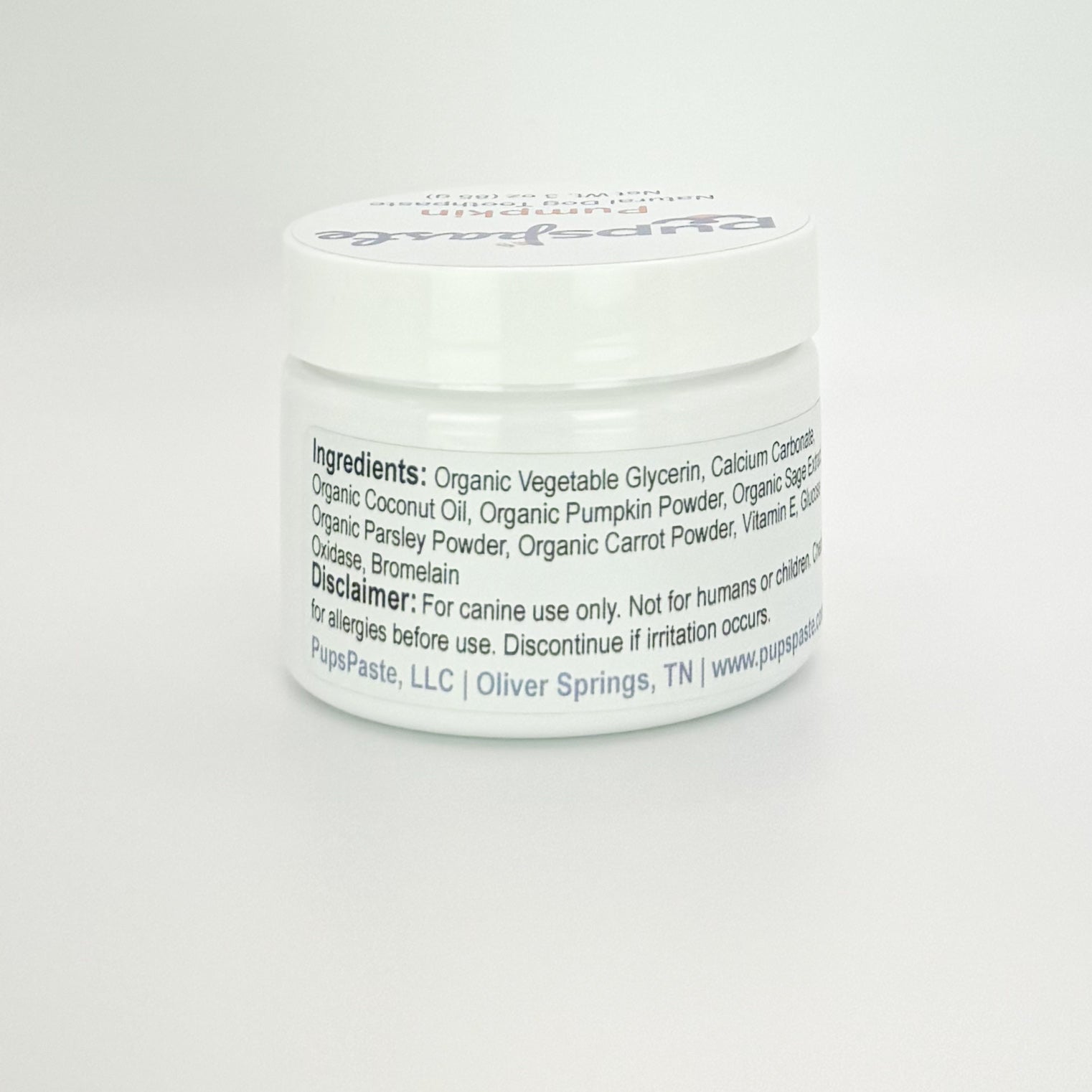 Pumpkin dog toothpaste ingredient label